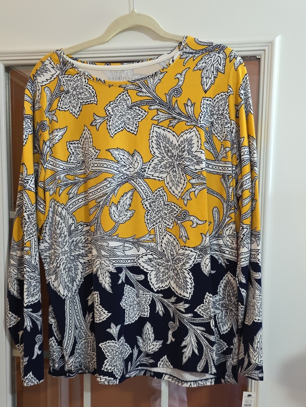 Talbots Yellow and Navy Floral Long-Sleeve Tee